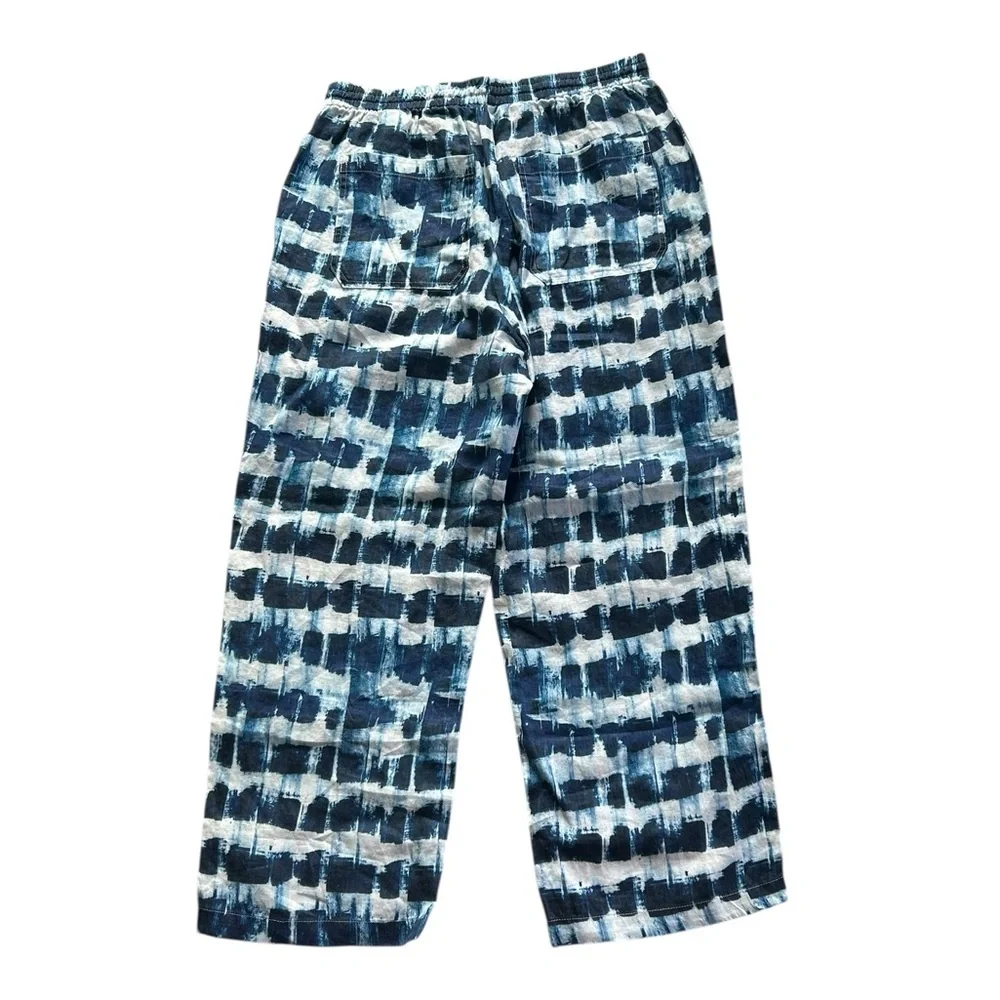 Banana Republic 100% LINEN WIDE LEG ANKLE PANT NWT Blue Shibori size L Coastal